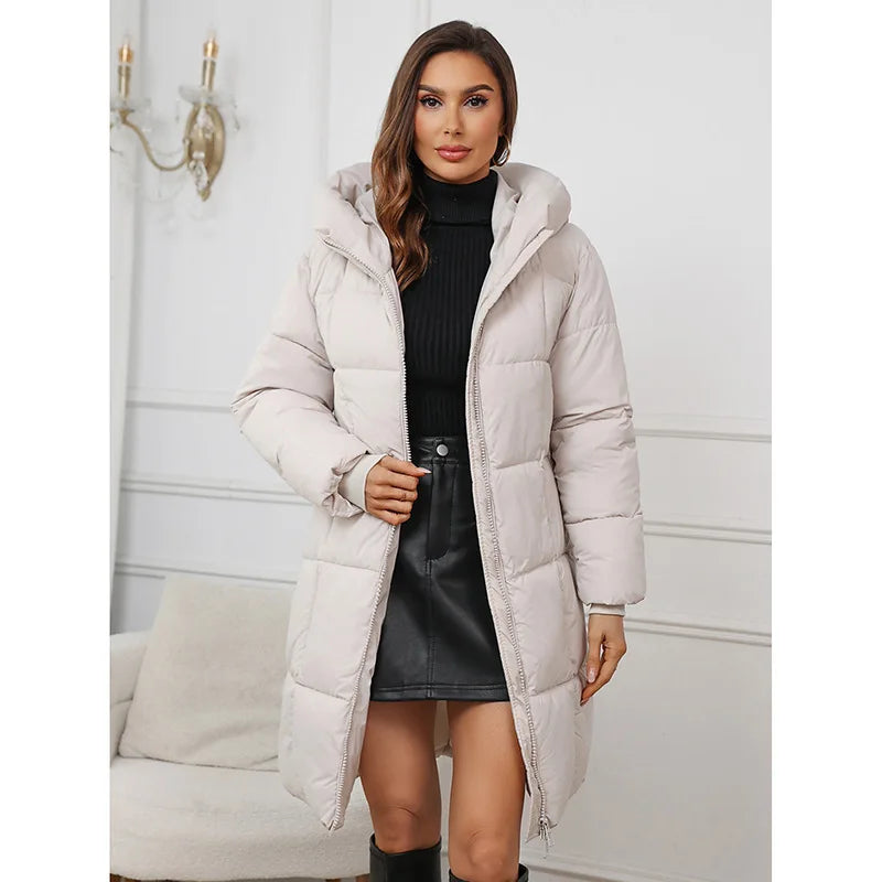 Women Long Coat – Thick Cotton Parka Jacket With Zipper Closure, Autumn Winter Warm Outerwear