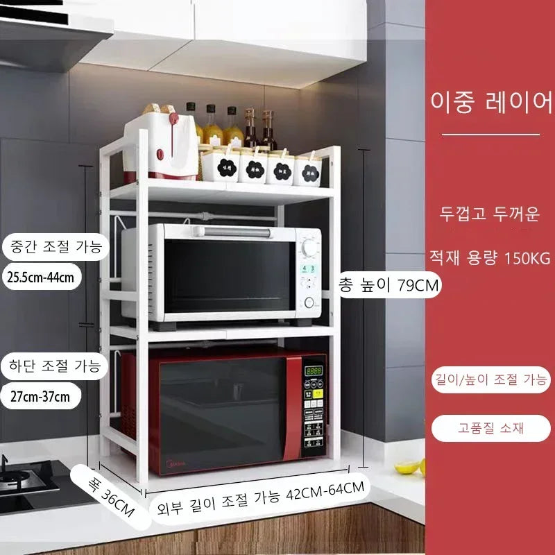 Retractable Kitchen Shelf Microwave Rack Oven Rack Rice Cooker Rack Storage Household 2 Layer Seasoning Storage Rack Holder