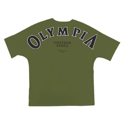 OLYMPIA Cotton Gym Shirt Sport T Shirt Men Short Sleeve Running Shirt Men Workout Training Tees Fitness Loose large size M-XXXL