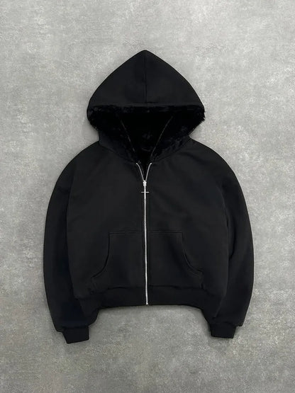 Unisex hoodie hooded sweatshirt with leopard print lining pocket, loose cardigan, zipper sweatshirt, streetwear style