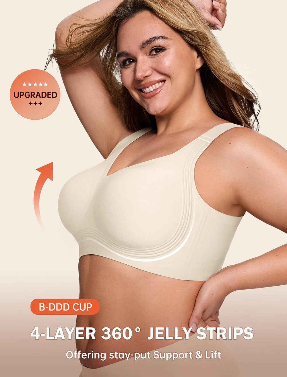 Plus Size  Push Up Jelly Bra Seamless No Underwire Bras Full Coverage Brassiere Hide Back Fat Tshirt Bras Comfort Daily Bralette