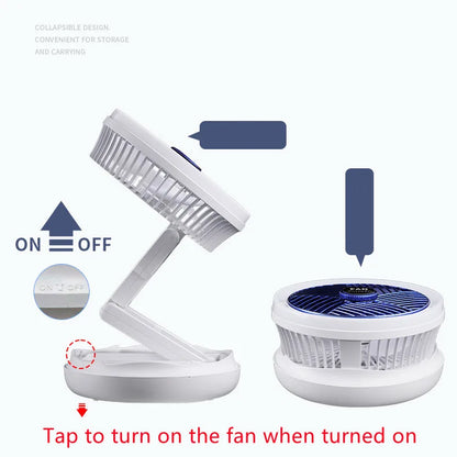 USB Charging Foldable Table Fan Wall Mounted Hanging Ceiling Fan with LED Light 4 Speed Adjustable For Home Room Air Cooler Fan
