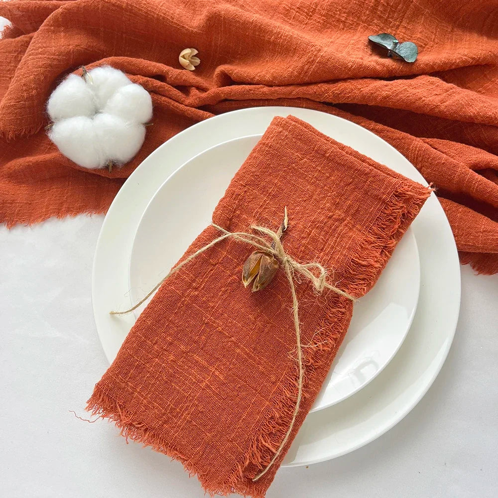 Reusable Cotton Wedding Napkins - 10pcs Green Trim Rustic Party Decor