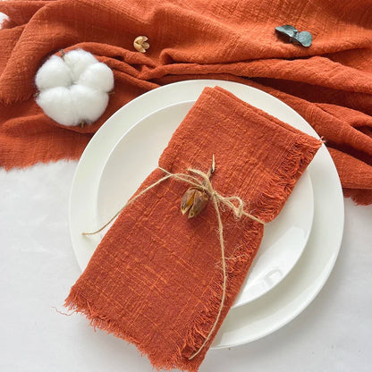 Reusable Cotton Wedding Napkins - 10pcs Green Trim Rustic Party Decor