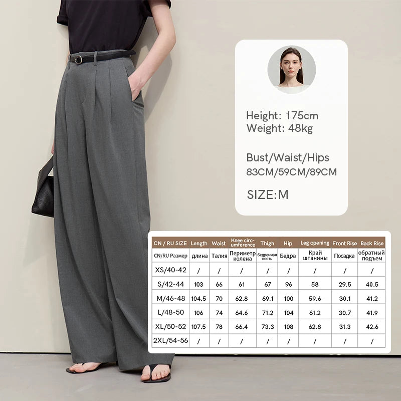 Amii Minimalism Women' S Pants 2026 Spring New Versatile Pleated Loose Wide-leg Pants Solid Color Casual Basic Trousers 12641076