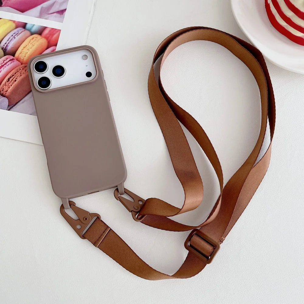 Crossbody Lanyard Case for iPhone 14-17 Pro Max - Shockproof Silicone Strap Cover