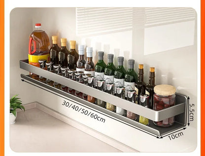 Multifunctional Wall-Mounted Spice Rack Kitchen Condiment Storage Shelf Holds Seasonings Tools Essential Kitchen Organizer Shelf
