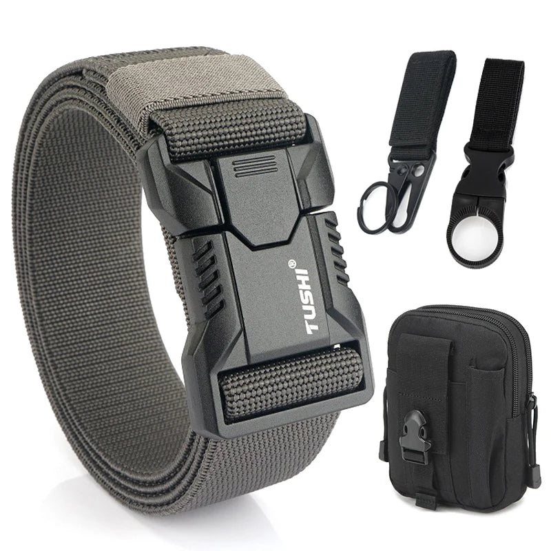 Tactical Outdoor Belt - Adjustable Elastic Waistband With Aluminum Alloy Buckle For Men