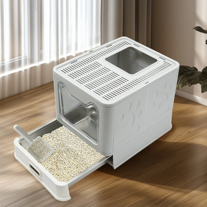 Bingopaw Stainless Steel Cat Litter Box - Front Entry with Lid  Litter Scoop for Easy Cleaning - ZOOMNSTORE