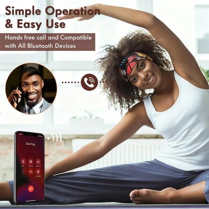 Butterfly Print Bluetooth Headband Sweatproof Sports Headset Workout Eye Mask Wireless for Sleep Workout Fit iPhone Android All