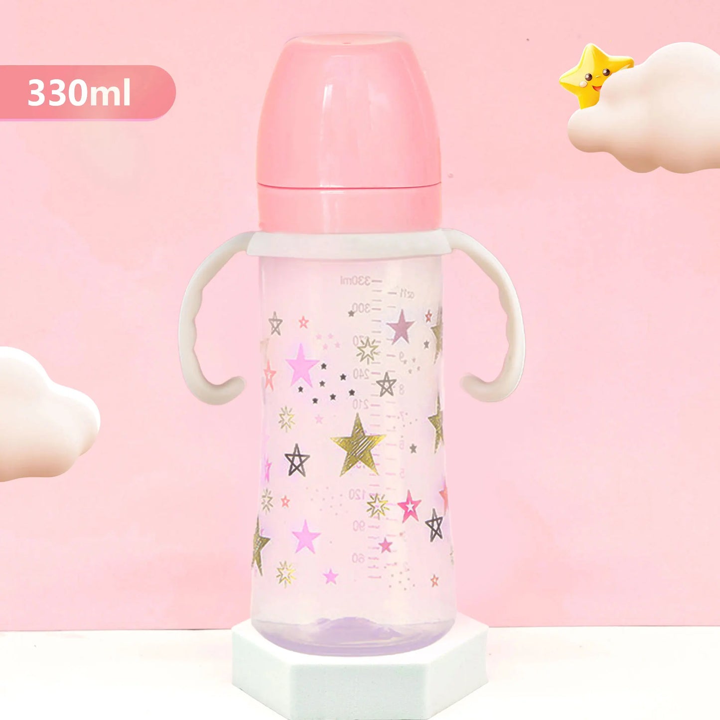 1PC 330ml large-capacity baby feeding bottle star PP bottle wide diameter anti-fall lightweight ergonomic handle design