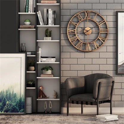 Modern 3D Large Wall Clock - Retro Roman Numerals Silent Metal Decoration