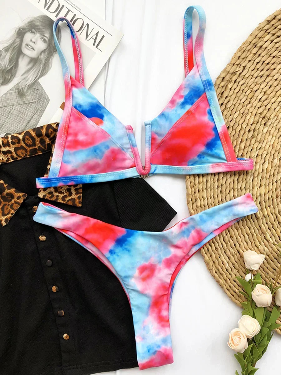 V Shaped Thong Bikini - Denim Two Piece Bikini Set With Push Up Bathing Suit