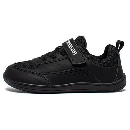 HOBIBEAR Kids Wide Toe Shoes Big Kid Barefoot Hook Loop Minimalist Sneakers Artificial Leather Mesh Shoes