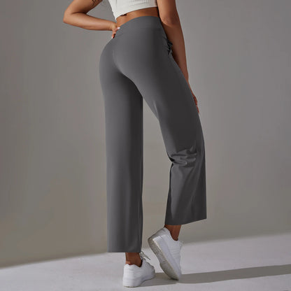 Women Leggings Wide Leg Flare Pants With Pockets Drawstring Sports Trousers High Waist Flared Yoga Leggings Fitness Running Jogg