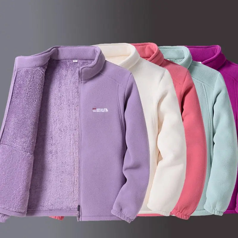 Woman Thickened Zipper Lamb Velvet Sweatshirt Casual Cardigan Embroidery Warm Stand-up Collar Loose Jacket Windproof Sweatshirt