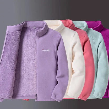 Woman Thickened Zipper Lamb Velvet Sweatshirt Casual Cardigan Embroidery Warm Stand-up Collar Loose Jacket Windproof Sweatshirt