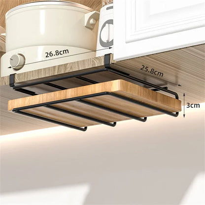 Kitchen Organizer Rack - Stainless Steel Hanging Kitchen Rack with Hooks for Cutting Board, Paper Towel & Pot Lid Storage