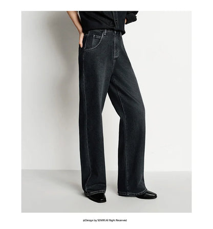 Semir Jeans Women Wide Leg Fleece Lined Comfortable High Waist Winter 2025 New Floor-Length Pants with Leg-Elongating Effect