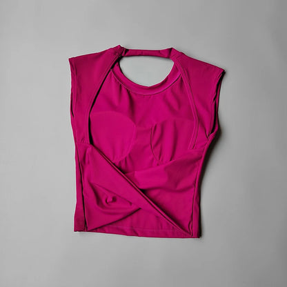 Women's Yoga T-Shirt – Breathable Backless Sports Shirt With Breast Support Tee