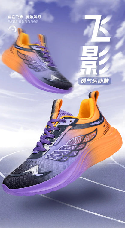 New Purple Orange Gradient Mesh Running Shoes for Men & Women, Lightweight Breathable Athletic Sneakers