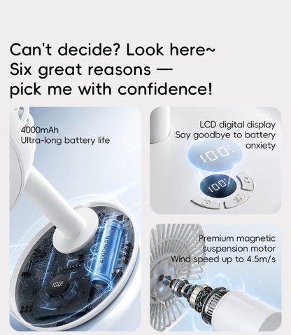 BLDC Oscillating Desktop Fan 4000mAh 5 Wind Speeds Silent Portable Rechargeable Fan with Timing Function for Home Room Gift