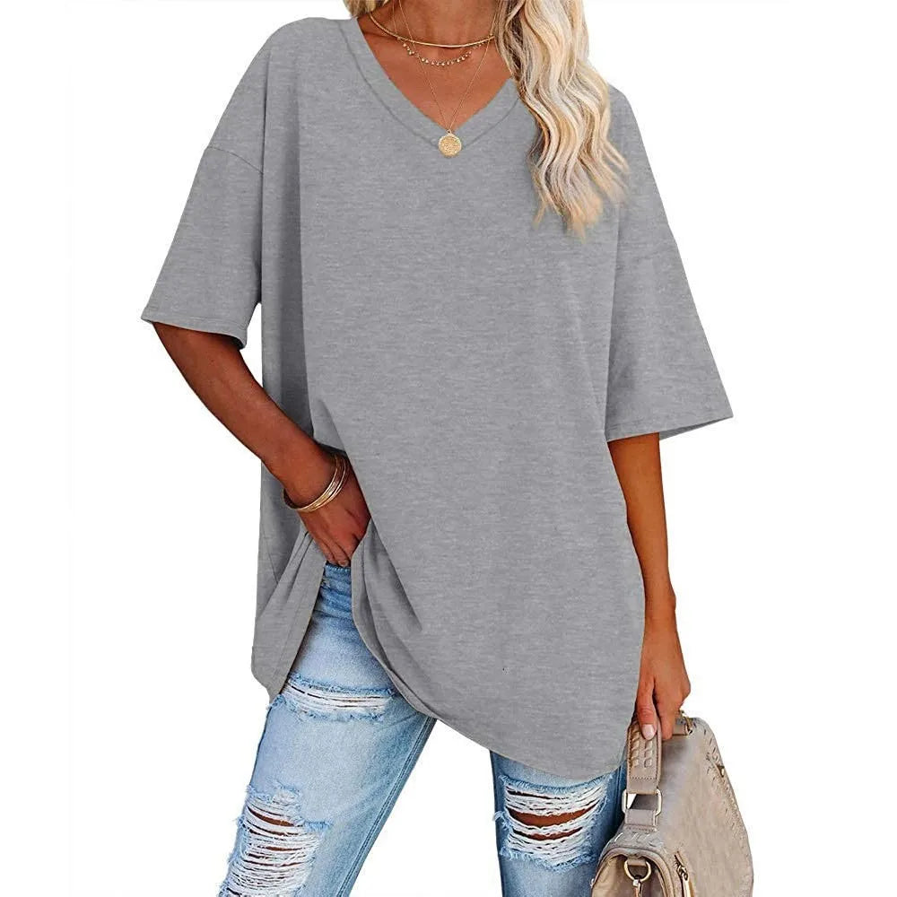 Women's Short Sleeve T Shirt - Cotton Broadcloth Polyester Fabric Top, Loose Fit Tee
