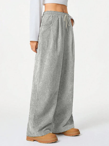 Women's Retro Corduroy Cargo Pants Casual Drawstring Straight Sports Pants Drape Daily Commuting Wide Leg Pants