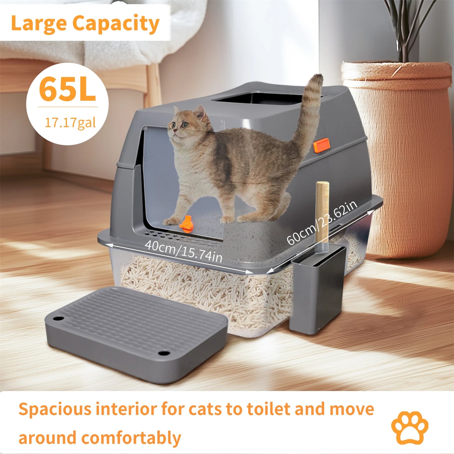 Extra Large Stainless Steel Cat Litter Box with Lid - High Wall Metal Tray for Big Cats - ZOOMNSTORE