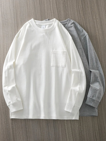 Men's Long Sleeve T Shirt - DUKEEN Heavyweight Cotton Crew Neck Casual Tee