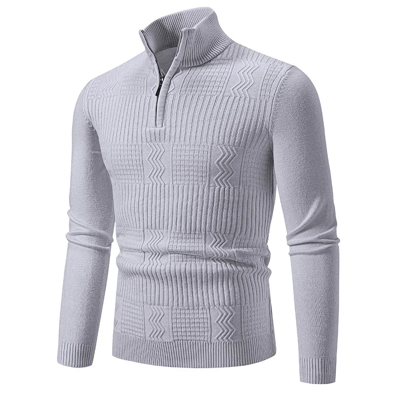 Autumn Winter New Men's Half Zipper Knitted Pullovers Fashion Slim Fit Sweater Men Casual Mock Neck Warm Knit Sweater Pullovers