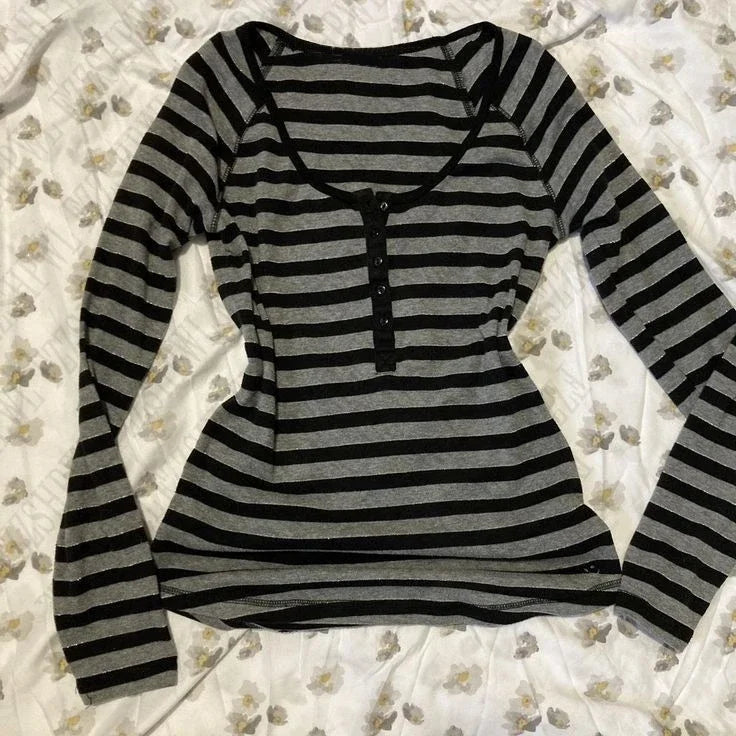 Y2k Crop Top Women Hot Girl Stripe Street Emo 2000s Cloth Summer Vintage Short Sleeve T-shirt Fashion Chic Classic Cute Baby Tee