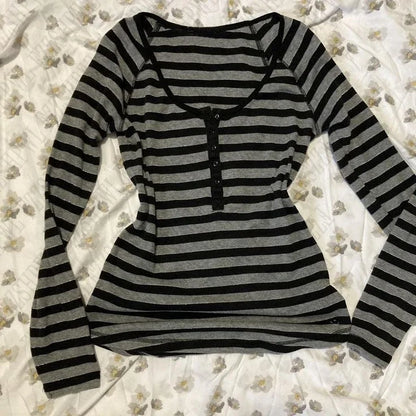Y2k Crop Top Women Hot Girl Stripe Street Emo 2000s Cloth Summer Vintage Short Sleeve T-shirt Fashion Chic Classic Cute Baby Tee