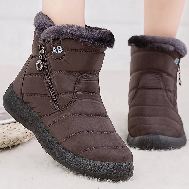 Women Ankle Boots - Waterproof Winter Snow Boots With Fur Lined Plush Lining
