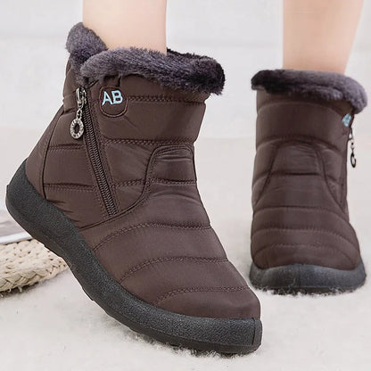 Women Ankle Boots - Waterproof Winter Snow Boots With Fur Lined Plush Lining