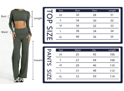 Running Sportswear Women 2 Piece Set Short Cropped Long Sleeve Top Straight Leg Yoga Pants Breathable Quick Dry Gym Suit