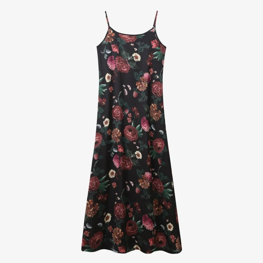 Elegance Satin Dress Set - Adjustable Mockneck Top & Knitted Cross Maxi Floor Length