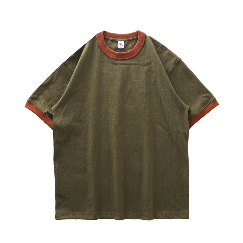 DUKEEN 320G Heavyweight Color-Blocked Patchwork Men's T-Shirt Summer 100% Cotton Solid Color Short Sleeve Basic Tops