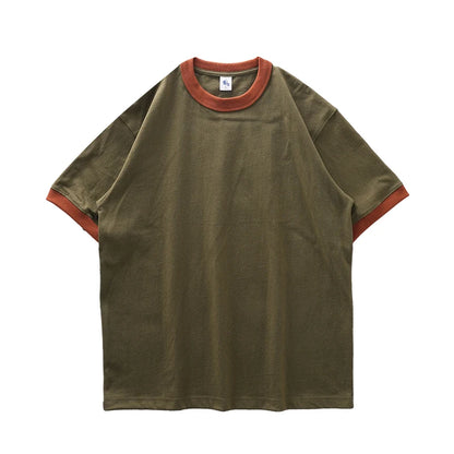 DUKEEN 320G Heavyweight Color-Blocked Patchwork Men's T-Shirt Summer 100% Cotton Solid Color Short Sleeve Basic Tops