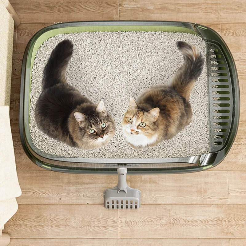 Semi-Enclosed Cat Litter Box - Splashproof Thickened Kitty Tray - ZOOMNSTORE