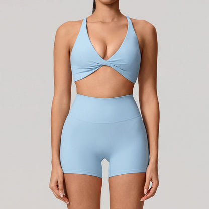 New Summer 2Pcs Women's Quick-Dry Sports Set V-Shaped Bra Female Sleeveless Yoga Outfit Gym Two-Piece Woman Sport Clothes