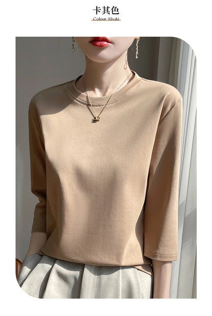 Cropped Mercerized Cotton T-Shirt - 100 Cotton Short Sleeve for Spring  Summer 2023