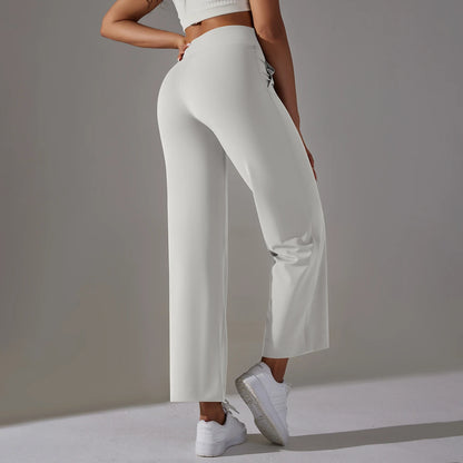 Women Leggings Wide Leg Flare Pants With Pockets Drawstring Sports Trousers High Waist Flared Yoga Leggings Fitness Running Jogg