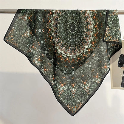 Pure Cotton Womens Printed Scarf - Fashionable Square Foulard for Neck and Hair