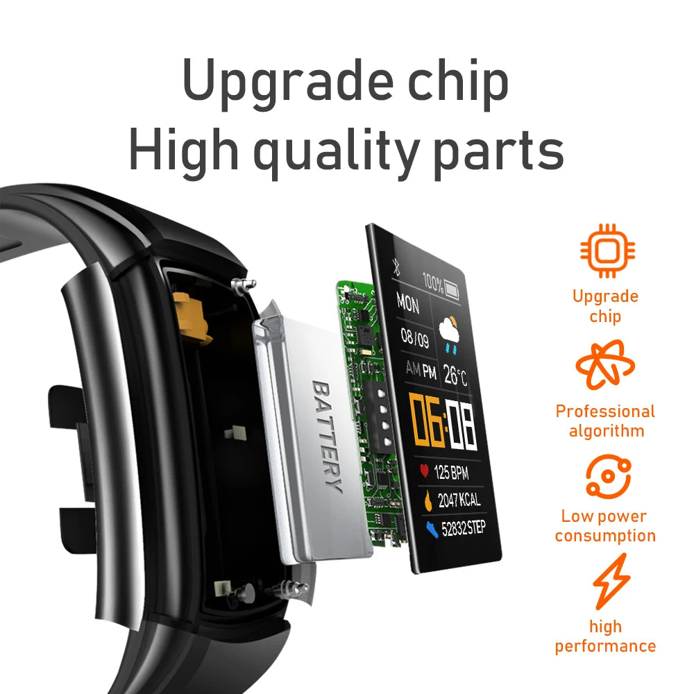 C5S Smart Bracelet IP67 Support Heart Rate Blood Pressure Blood Oxygen Measurement Call Reminder 3 Sports Modes For Men Women