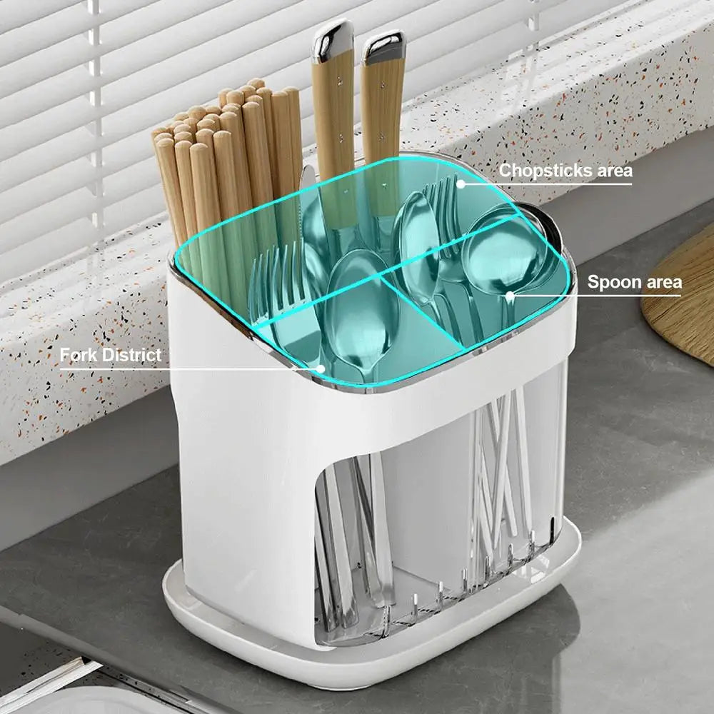 Utensil Holder - Multi Compartment Kitchen Storage | Cutlery Drainer & Tableware Organizer