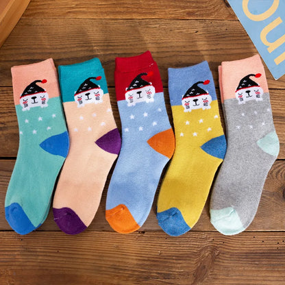5 Pairs/Lot Kids Scoks Autumn Winter Kids Warm Thicken Cotton Socks Unisex Boys Girls Cute Cartoon Animal Socks
