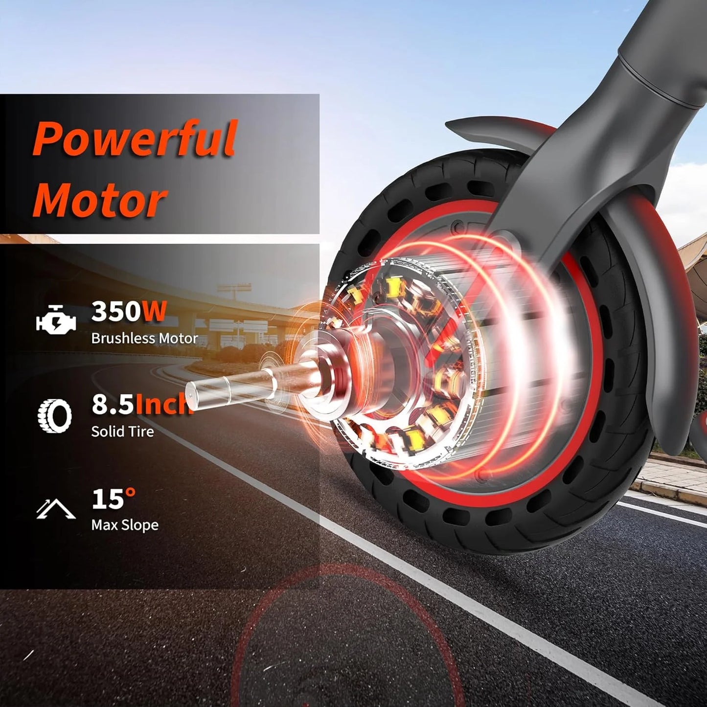 8.5inch Solid Tire Electric Scooter 10.5Ah 19mph Max Speed Smart APP Control 21miles Max Range Foldable E-Scooter for Adult