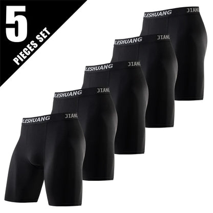 5piece Set Of Men's Classic Black And White Elastic Long Underwear Quick Drying Comfortable Sporty Youth Trend Flat Corner Pants