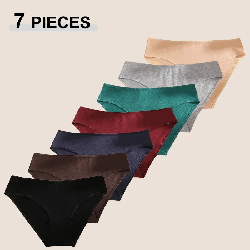 7Pcs Cotton Breathable Panties Women Comfortable Underwear Seamless Low Waist Underpants Fashion Girls Solid Color Sexy Lingerie